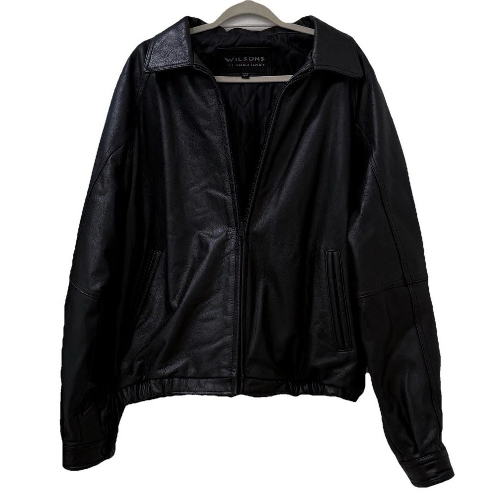 Wilsons Leather Mens Black Pebbled Bomber Jacket L Large RN 69426 Vintage